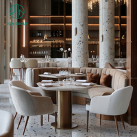 Table ronde incurvée en marbre pour café avec chaises, banquette et mobilier de restauration pour restaurant et café