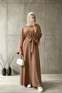 Abaya unie pour femme, style Dubaï, robe longue maxi modeste à manches larges et ceinture, tenue quotidienne musulmane islamique (6394) - Product Image 4