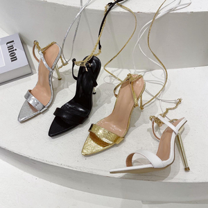 2024 European and American Metal High-heeled Metal Chain Roman Strappy Pointed Toe Stiletto <b>Sandals</b> - Product Image 6