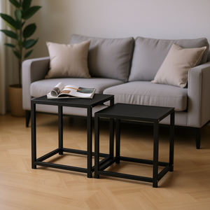 Set Of 2 Black MDF Nesting Tables Side Tables Modern Minimalist Living Room Furniture Home <b>Stool</b> Ottoman Apartment Use - Product Image 2