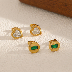 Pendientes geométricos redondos con baño de oro de 18k y engaste de titanio para mujer, elegantes y a la moda. - Product Image 2