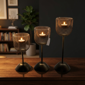 Iron Mesh <b>Candle</b> <b>Stick</b> Holder Heat Resistant Home Decoration Black Finish - Product Image 2
