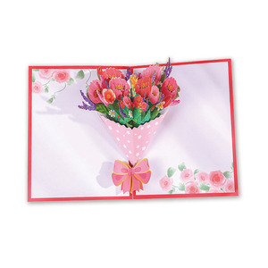 3D Pop Up Flower Bouquet Greeting Card Pink Floral Design For Valentine's Day Birthday - Product Image 1
