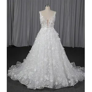 Gaun pernikahan sederhana 2023 gaun pernikahan model A line tali kustom gaun pengantin applique renda daun laser gaun pengantin Robe de mariage