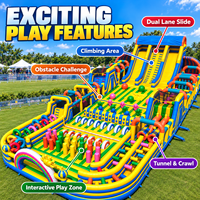 Parc d'obstacles gonflable géant commercial de 34 m, parc d'aventure extérieur, aire de jeux avec toboggan géant pour parcs d'attractions