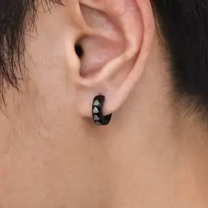 ต่างหูไวกิ้ง tryme สีดำนอร์สสำหรับผู้ชายผู้ชายผู้ชายเครื่องประดับต่างหูห่วงสแตนเลสป้องกันการแพ้