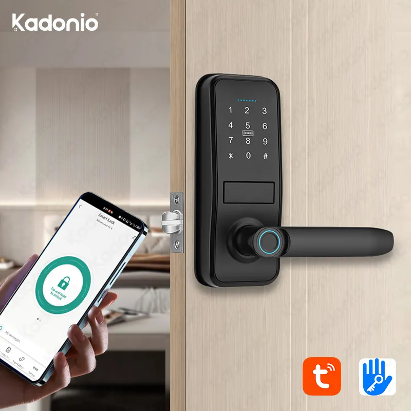 Kadonio Elektrische Biometrische Toetsenbord Sleutel Tuya Smart App Beveiliging Vingerafdruk Slot Voor Houten Deur