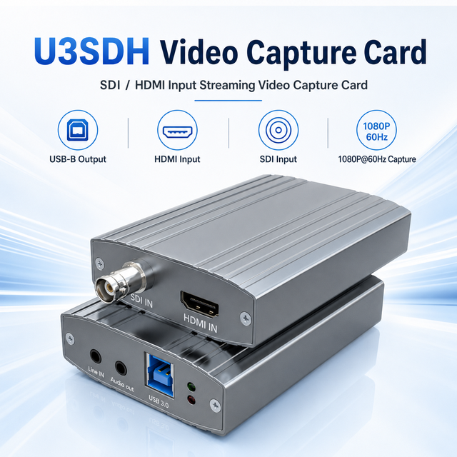 SDI HDMI 1080P60 Capture Card USB3.0 Driver Free 3.5mm Line In&Out for Broadcast Live Streaming Video Grabber