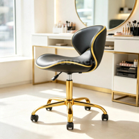 Tabouret de barbier robuste avec logo personnalisé, dossier de soutien, base dorée, tabouret de beauté à roulettes, hauteur réglable, chaise de technicien