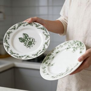 Assiette <span class=keywords><strong>de</strong></span> table en céramique <span class=keywords><strong>de</strong></span> style vintage français, rétro, pour l'extérieur, ronde, pour le petit-déjeuner, les plats occidentaux, les desserts, les gâteaux, les pâtes - Product Image 3