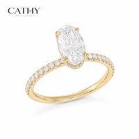 Ovaler Labor-Diamant Halo-Verlobungsring mit Pavé-Band und Vier-Krappen-Fassung, Brautschmuck in 18K Gold, Vergoldet, IGI-Zertifiziert