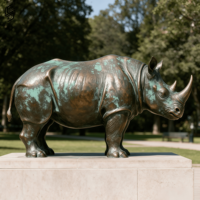 Sculpture de rhinocéros en bronze grandeur nature personnalisée, statue d'animal en métal représentant un rhinocéros debout pour la décoration publique dans la place
