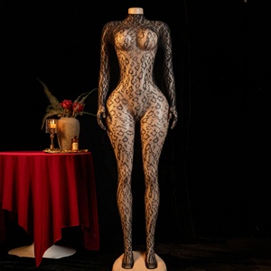 Women Sexy Snake Print <strong>Sheer</strong> Mesh Bodysuit Long Sleeve Turtleneck Full Body Stocking Lace Lingerie Stretchy Seamless <strong>Catsuit</strong> - Product Image 3
