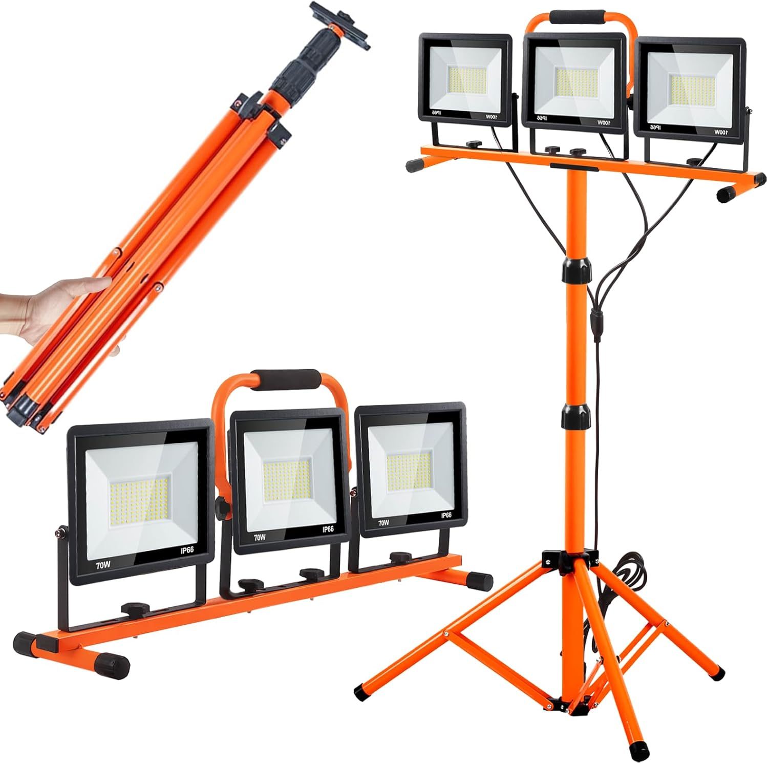 Waterproof Lamp with Individual Switch 21000 Lumen Work Lights with Stand 3 Adjustable Head LED Work Light