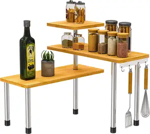 Countertop Corner Shelf, 3-Tier Industrial Wood Counter Corner Organizer  Shelves
