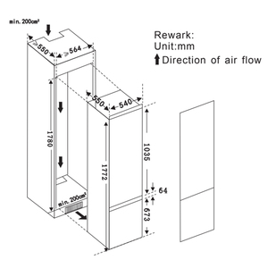 Réfrigérateur <span class=keywords><strong>encastrable</strong></span> ultra-plat 232L, 540mm, congélateur bas sous comptoir, No Frost, R600a, blanc, CE CB RoHS EMC, compact - Product Image 3