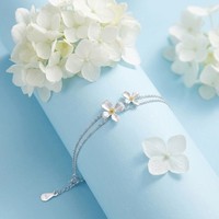 Zierliches S925 Silber Blumen-Armband 925 Sterling Silber Doppelketten Blumen-Charm-Armband