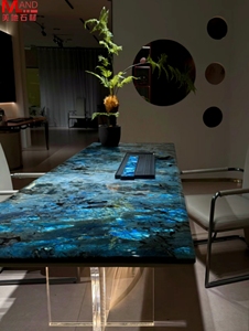 Top Backlit mờ sang trọng đá màu xanh bàn ăn Bàn cà phê sáng đá cẩm thạch đá bảng - Product Image 4