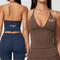 Débardeur de sport sans couture léger et moelleux, grande taille, avec logo personnalisé, col en V profond, dos nu, effet sculptant et rehausseur de silhouette, coupe courte
