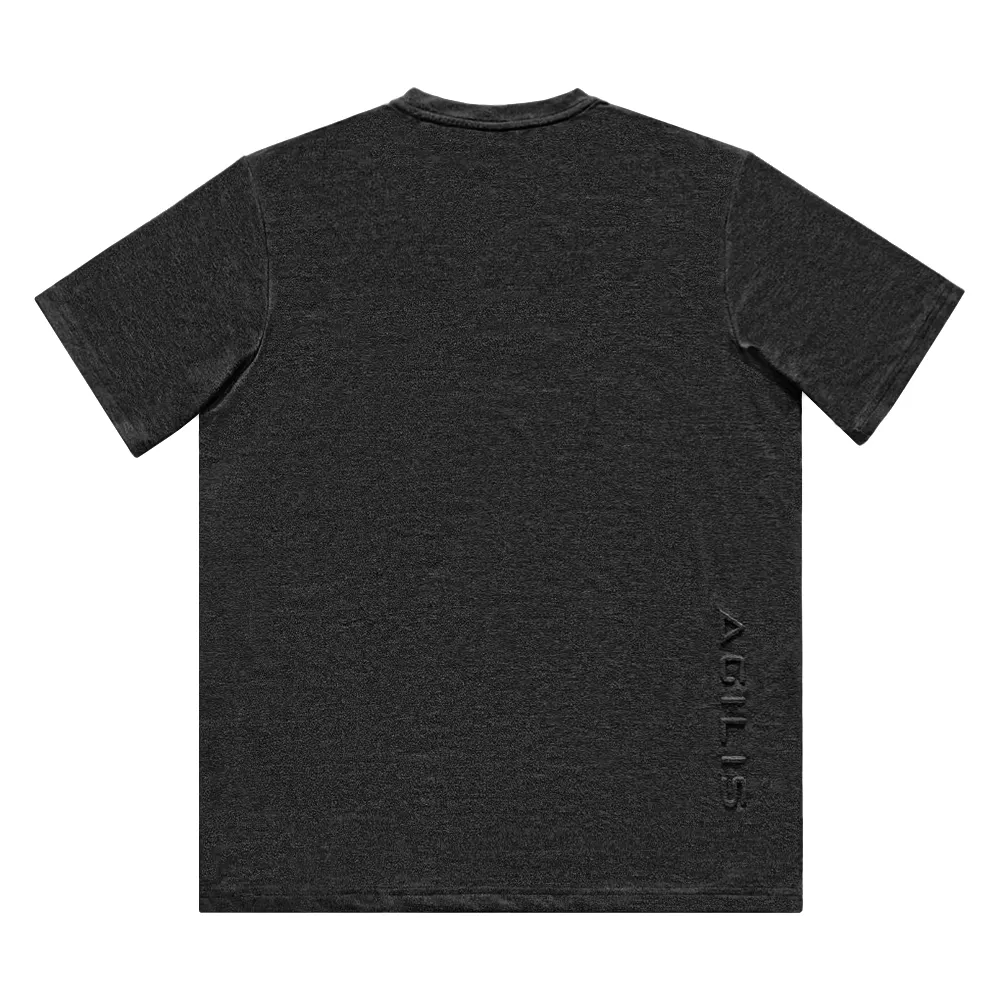 Personal customization short sleeve round neck ready to ship custom logo embossed black t shirt for men
