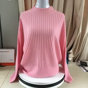 Commercio all'ingrosso autunno inverno cappotto in maglia di lana Merino Slim personalizzato Soild Pullover corto mezza dolcevita donna maglione in lana 100%