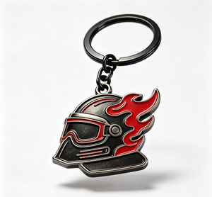 Motorcycle Helmet Metal Key Chain Enamel Zinc Alloy <b>Keyring</b> Flame Design Bag <b>Charm</b> Gift - Product Image 1