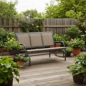 Columpio de Patio para 3 Personas, con Estructura Metálica y Tela de Malla Transpirable, Color Marrón, con 3 Asientos - Product Image 2