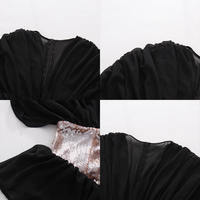 Elegantes Rotes Chiffon-Peplum-Maxikleid für Damen mit V-Ausschnitt, Halblangen Ärmeln und Paillettenbesetzter Taille für Abendveranstaltungen, Cocktailpartys und Hochzeiten im Großhandel