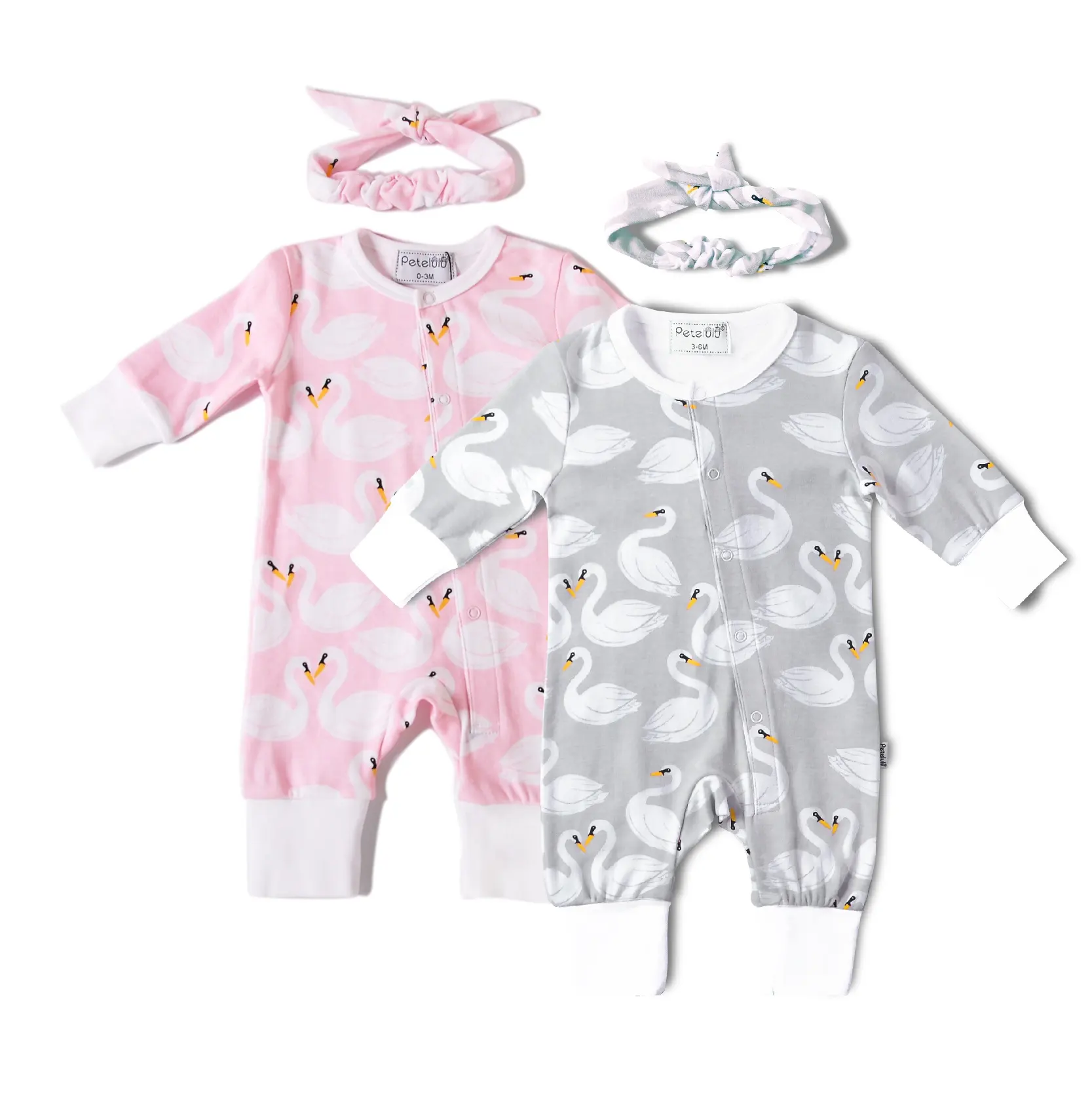 Vêtements pour enfants, barboteuse en coton à imprimé flamant rose, manches longues, vente en gros, automne hiver Offre Spéciale