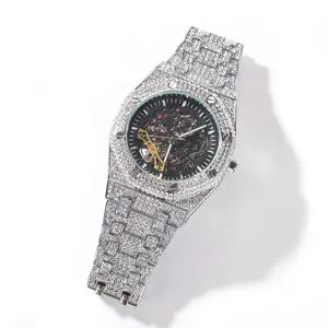 고품질 전체 다이아몬드 럭셔리 기계식 자동 손목 남자 시계 손목 시계 패션 해골 기계식 시계