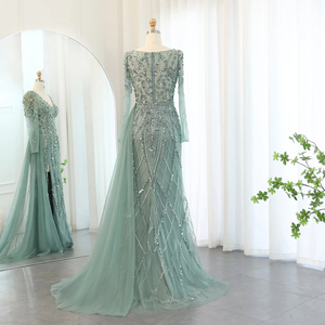 Vestido <span class=keywords><strong>de</strong></span> noche <span class=keywords><strong>de</strong></span> manga larga <span class=keywords><strong>de</strong></span> sirena <span class=keywords><strong>verde</strong></span> <span class=keywords><strong>turquesa</strong></span> con sobrefalda <span class=keywords><strong>de</strong></span> lujo con abertura alta para mujer <span class=keywords><strong>fiesta</strong></span> <span class=keywords><strong>de</strong></span> boda Sz181-1 - Product Image 6