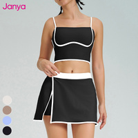 Set pakaian olahraga Fitness, Set Tank Top Bra 2 in 1 rok 2 in 1 blok warna untuk wanita 2025