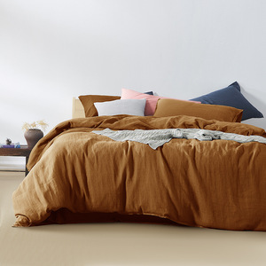 Estilo nórdico de algodón y lino 4 piezas Textiles para el hogar Naranja Color sólido Ropa de <span class=keywords><strong>cama</strong></span> Juego de <span class=keywords><strong>cama</strong></span> de lino belga - Product Image 1