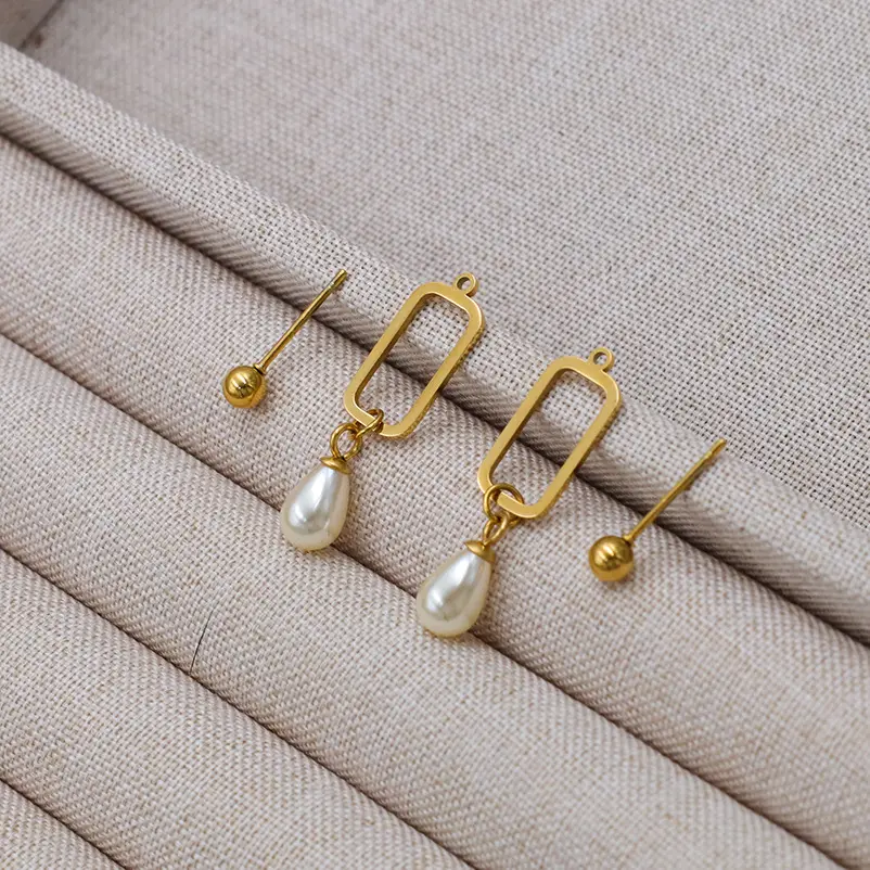 Fine Jewelry Stainless Steel Tarnish Free Gold Women Jewelry Drop Earrings Freshwater Pearl Stud Earrings