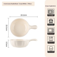 Bol de cuisson en céramique crème style Ins, compatible micro-ondes, avec poignée, design moderne et minimaliste, pour nouilles escargot, nouilles instantanées, salades et riz