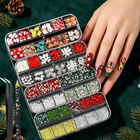4 Kotak Set Hiasan Kuku Natal Resin Snowflake Rhinestones Beads 3D Dekorasi Kuku Mix Bow Bunga Mutiara Aksesoris Kuku