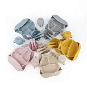 Personalizado 100% Food Grade Bpa Livre Crianças Criança Louça Bebê Comer Pratos Silicone Dinnerware Baby Bowl Set