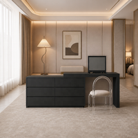 Coiffeuse moderne noire en contreplaqué avec armoire à tiroirs et 5+ compartiments, portes à panneaux, mobilier de chambre de luxe écologique