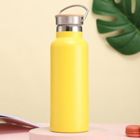 Bouteille d'eau isotherme en acier inoxydable jaune de 500 ml pour le sport, la gym, le cyclisme, les voyages, avec bouchon en bambou