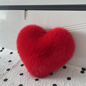 Heart Shaped Solid Color Faux Fox Fur Throw Pillow Sofa <b>Cushion</b> Seat <b>Cushion</b> Plush Decorative Pillow Pink - Product Image 2