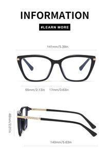 Monture de lunettes optiques Partagas TR90, charnière à ressort, œil de chat, anti-lumière bleue, lunettes de vue pour femmes - Product Image 6