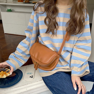 Pillow Bag Crossbody <b>Small</b> Women's <b>Chest</b> Bag Brown Zipper Closure Spring 2021 Portable Style - Product Image 1