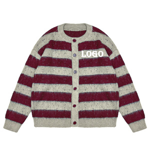 Cárdigan con Logo Personalizado para <span class=keywords><strong>Hombre</strong></span>, Suéter Tejido de Punto con Cuello Redondo Jacquard, Mohair Cepillado, Gran Tamaño, Hombros Caídos, Prendas de Punto - Product Image 5