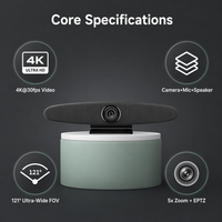 Système de visioconférence 4K tout-en-un avec encadrement automatique IA, micro et haut-parleur intégrés, grand angle 121°, USB, direct usine pour salle de réunion