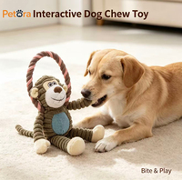 Nouveau jouet pour chien en peluche Petora en forme de singe, lion, éléphant, avec anneau en corde tressée pour chiens de petite et moyenne taille, pour la dentition