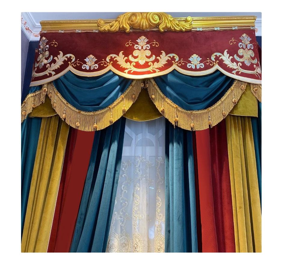 Oem Custom logo with Red Blue Yellow European Style \u0026 High-end Luxury v  Sunshade Finished Three-color Splicing Finished Curtains| Alibaba.com, image size:934x888
