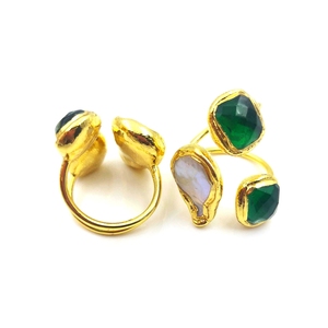 Wholesale Items Natural Gemstone <strong>Jewellery</strong> Rings Crystal <strong>Green</strong> Jade Baroque Pearl Three Gems Rings for Women Lucky New Year Gift - Product Image 2