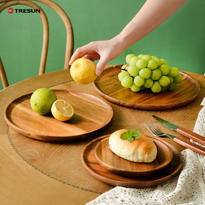 ถาดไม้กระถินณรงค์ทรงกลมแบบใช้ซ้ำได้สำหรับใช้งานอเนกประสงค์ จานไม้เนื้อแข็งสำหรับกาแฟ ขนมปัง ของว่างยามบ่าย ถาดสำหรับใช้ในครัวเรือน - Product Image 3