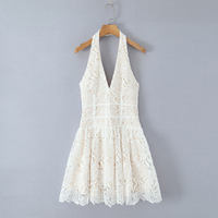 Robe d'été décontractée mini à bretelles, dos en dentelle florale blanche, pour femmes, anti-rides, anti-statique, respirante, service OEM