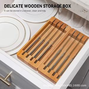 Wooden Knife <b>Storage</b> <b>Box</b> Rectangular Bamboo Drawer Organizer For <b>Kitchen</b> Cutlery With Compartments Standing Type - Product Image 2
